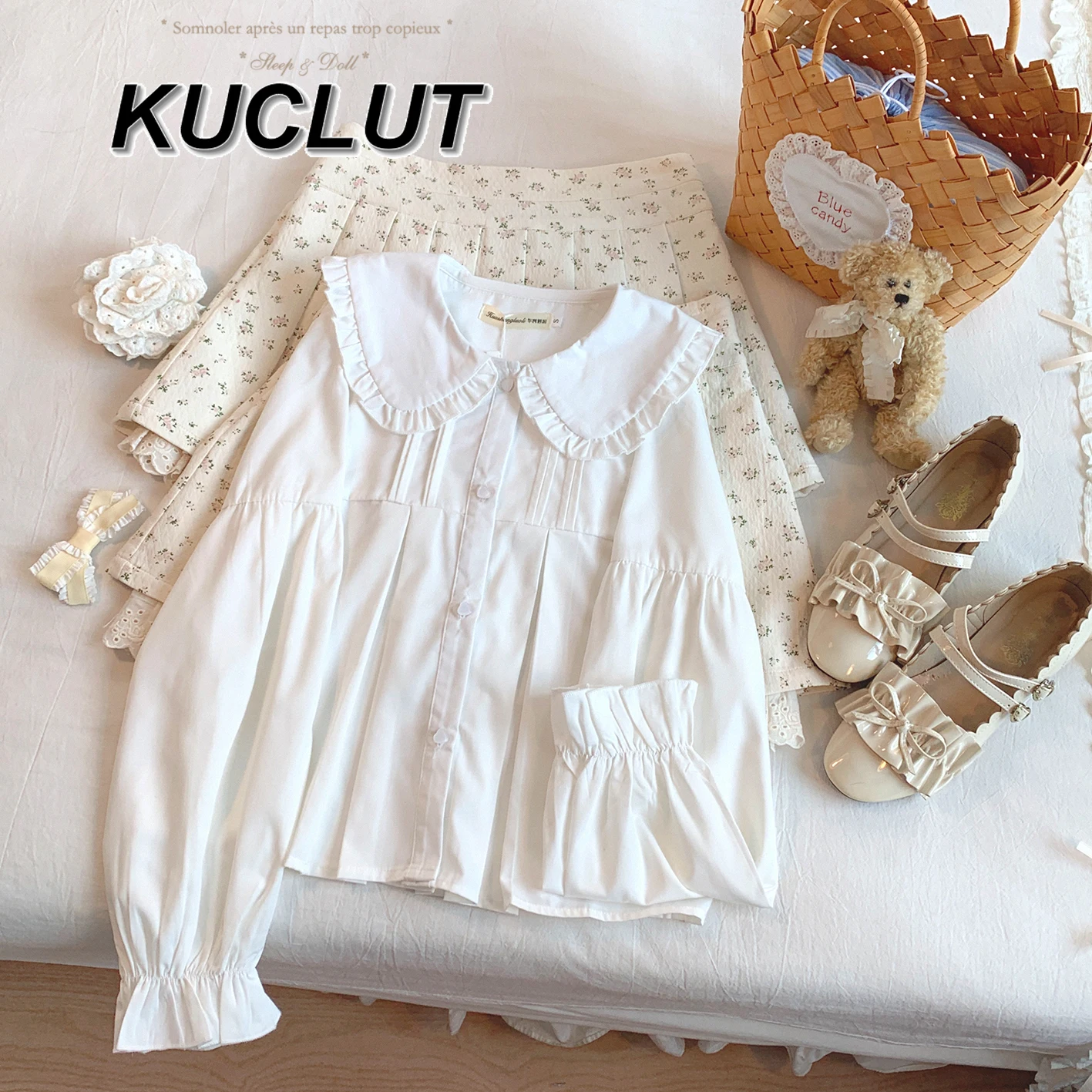 

Summer Women's Tops Versatile Cotton Pleated Doll Collar Sweet Long Sleeve Inner Shirt Solid Color Elegant Blouses Femme