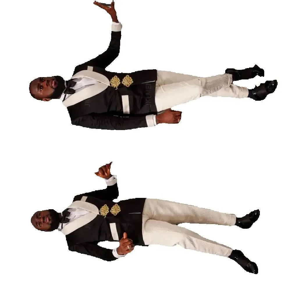 

CustomizedBlack and Ivory Mens Suits Gold Buttons Prom Dress Groom Wear Shawl Lapel 2 Pcs Wedding Tuxedos Custom Made Suit (Jack