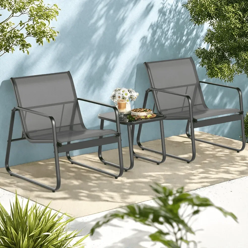 

3Piece Outdoor Muebles Set With SofaStyle Chairs Glass Top Table, Patio Chairs Set Of 2,Modern Outdoor Decor Patio Furniture Fo