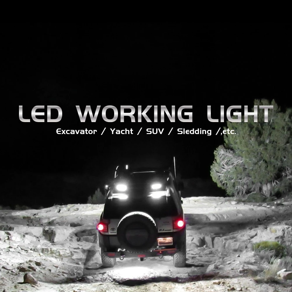 96W Square LED Work light 16 LED 32MM Thick Heavy Duty Spot Lamp for Excavator Tractor Construction Machinery Auxiliary Lighting