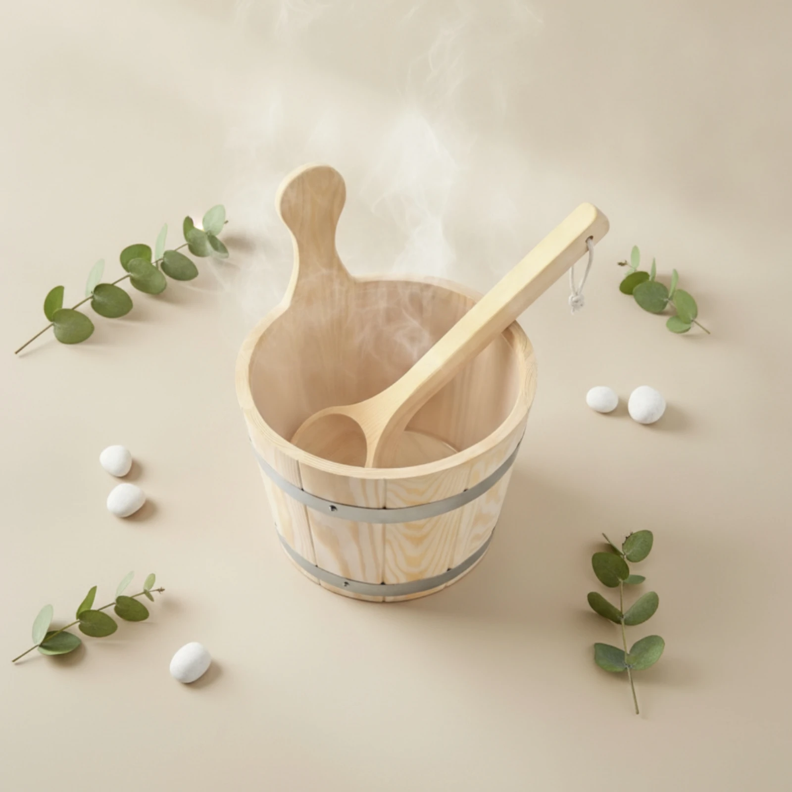 Wooden Sauna Pail with Ladle Wood Sauna Pail with Ladle Long-Lasting Heat Resistant for Spa