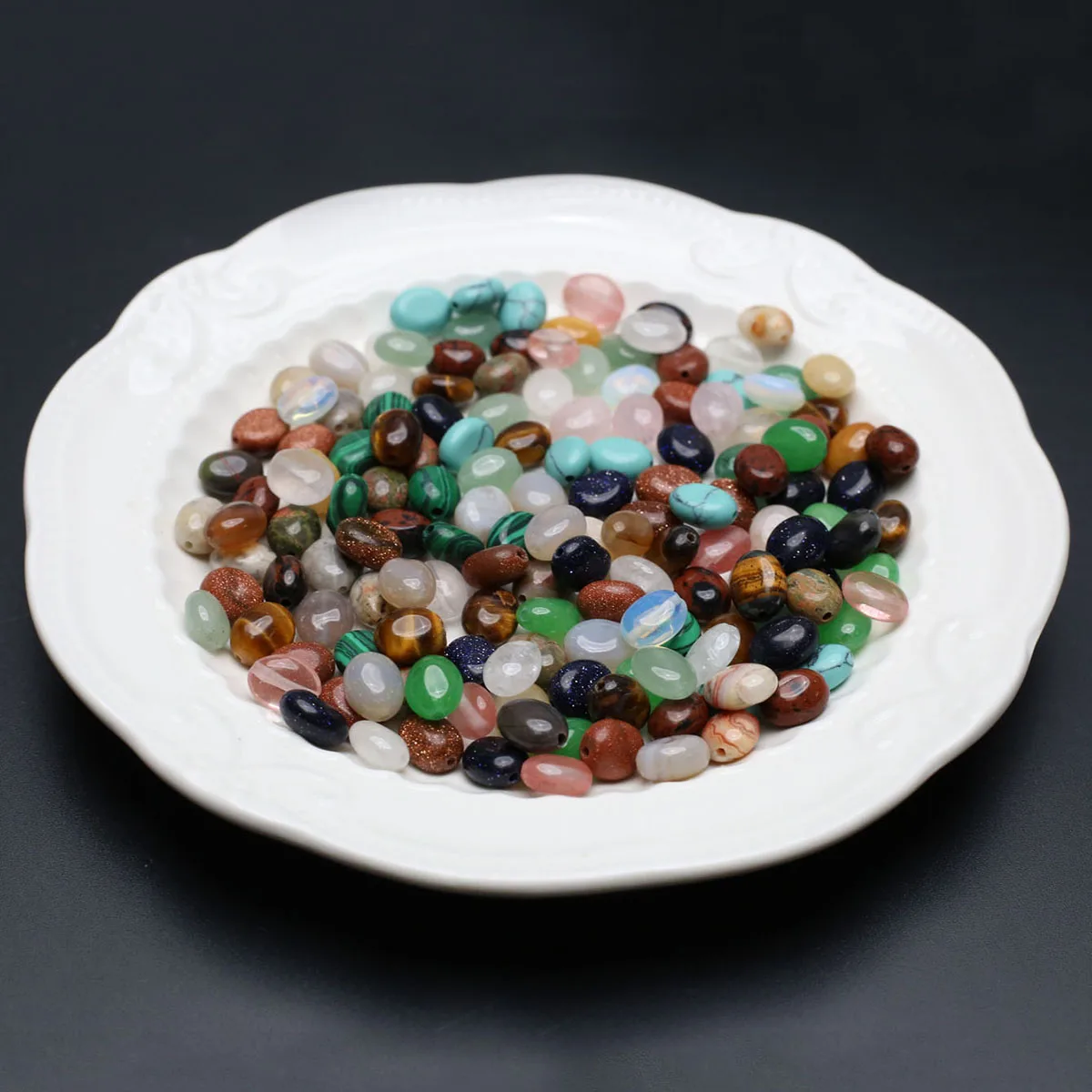 100PCS Wholesale Natural Semiprecious Stone Crystal Flat Oval Loose Spacer Beads Jewelry Making DIY Necklace Accessories Gift