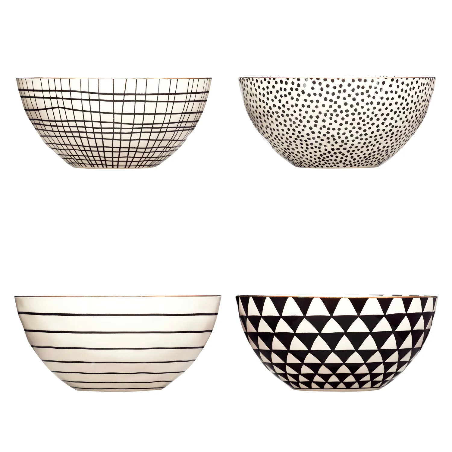 

Black & White Assorted Stoneware Round Bowls, 4 Pack