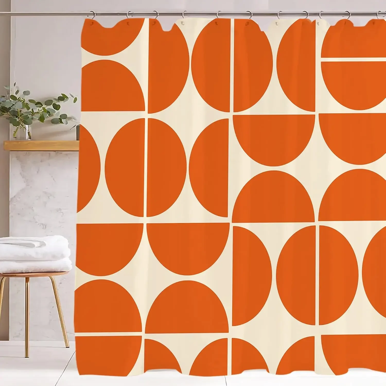Orange Medieval Shower Curtain Bathroom Decorative Modern Abstract Geometric Art Shower Curtain, Waterproof