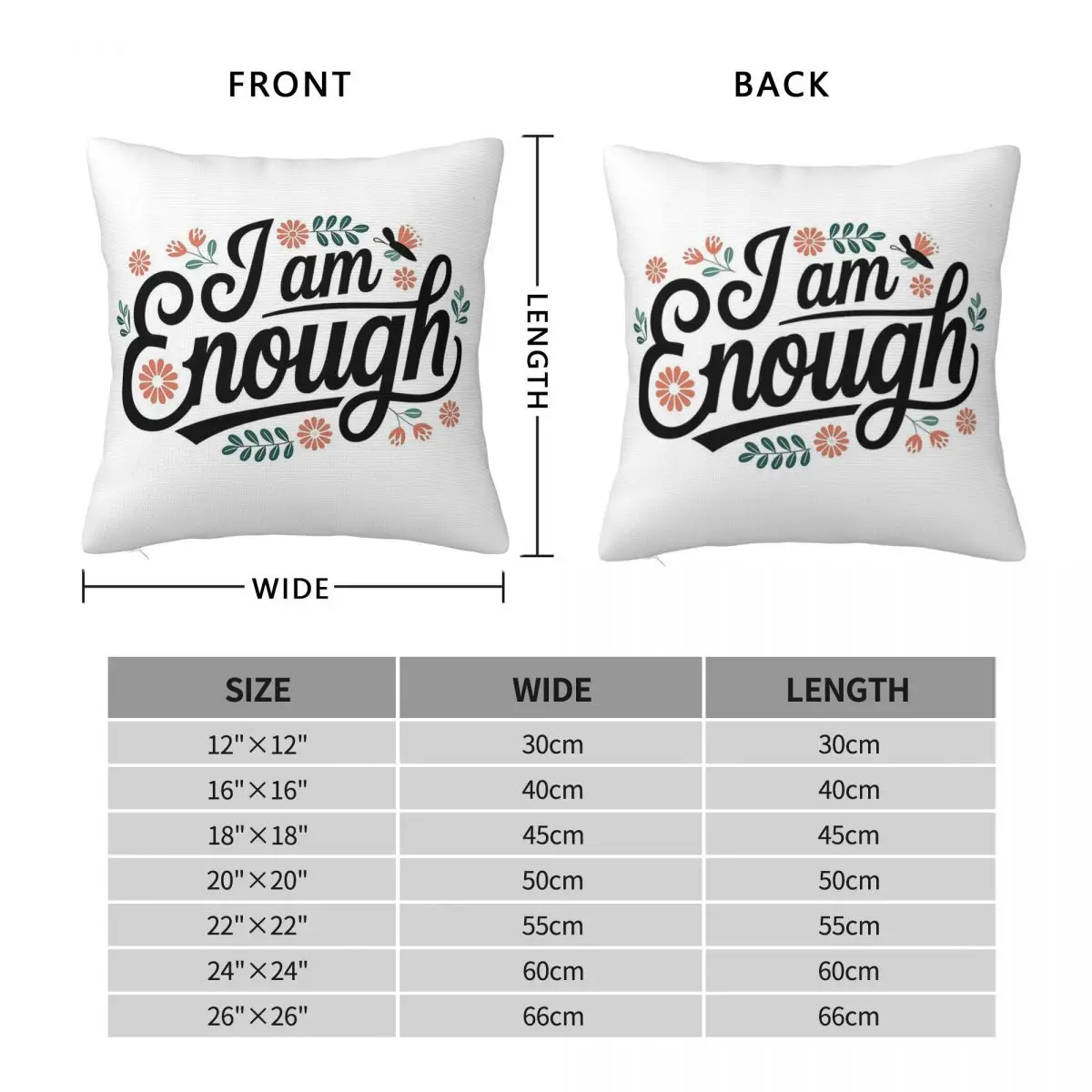 I Am Enough Motivational Square Pillowcase Polyester Linen Velvet Pattern Zip Decorative Sofa Seater Cushion Cover 18