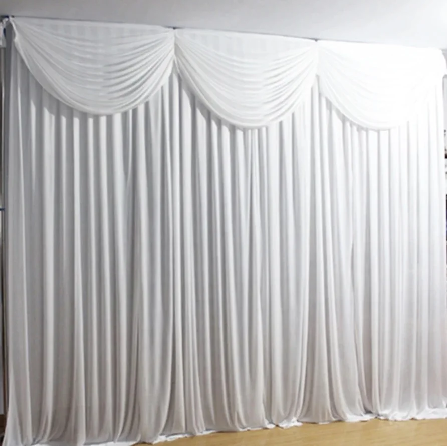 

3*3M/10x10FT White Wedding Backdrop Curtain with Attached Swag DIY Baby Shower Birthday Event Party Stage Background Curtains