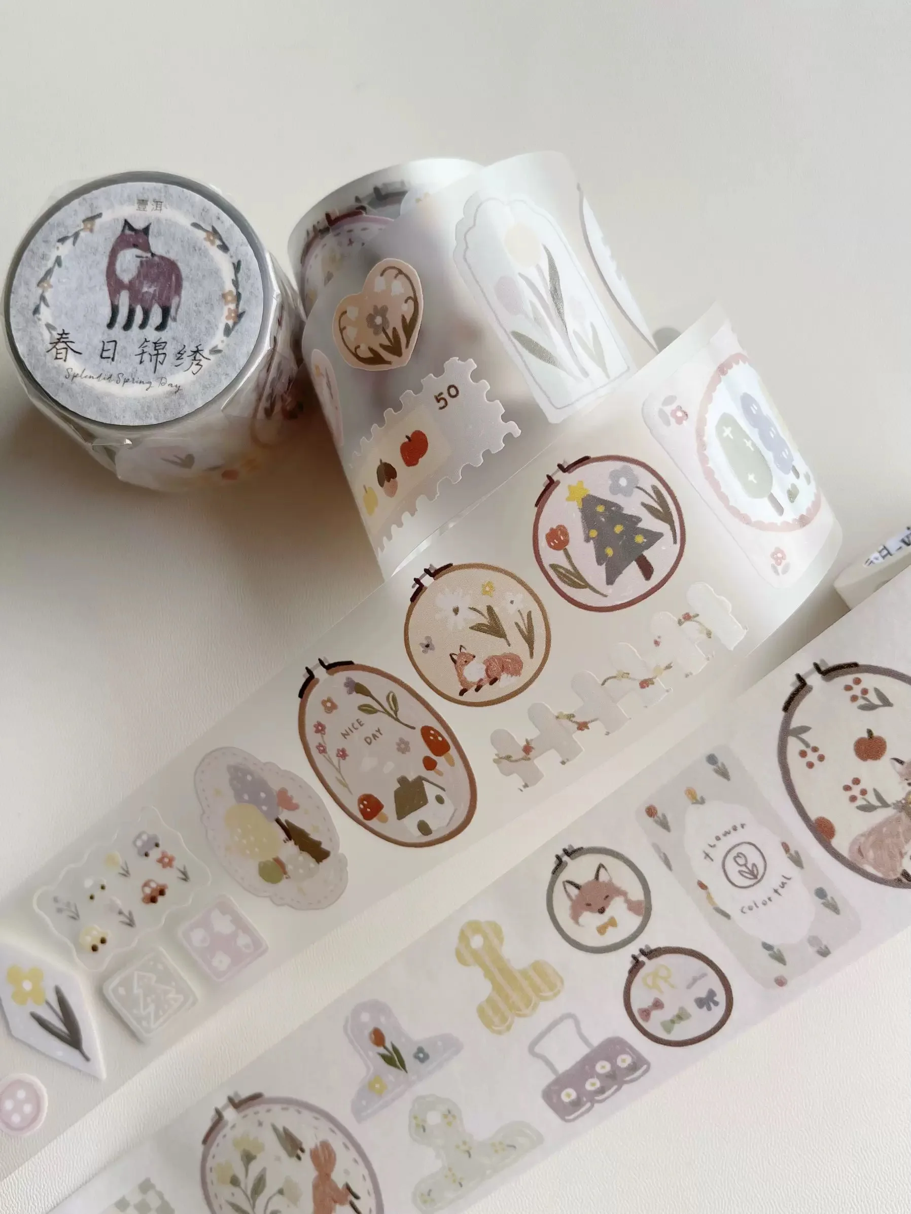 YiEr Studio Vintage Spring Embroidery Washi PET Tape DIY Card Making Scrapbooking Plan Decorative Sticker