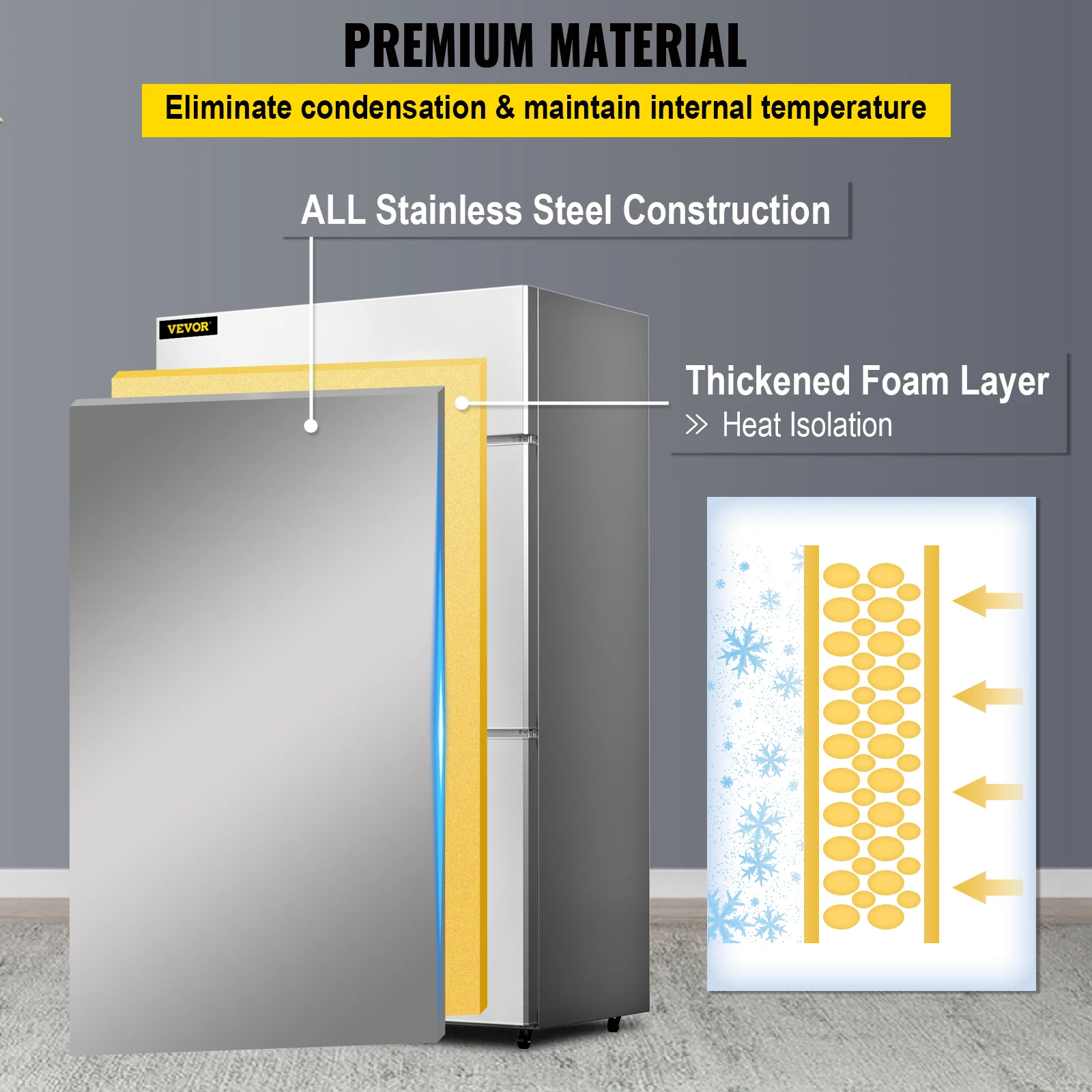 VEVOR 4 Door Commercial Refrigerator, 27.5 Cu.Ft Upright Refrigerator, 48" Side by Side Freezer,Dual Temp Control,for Restaurant