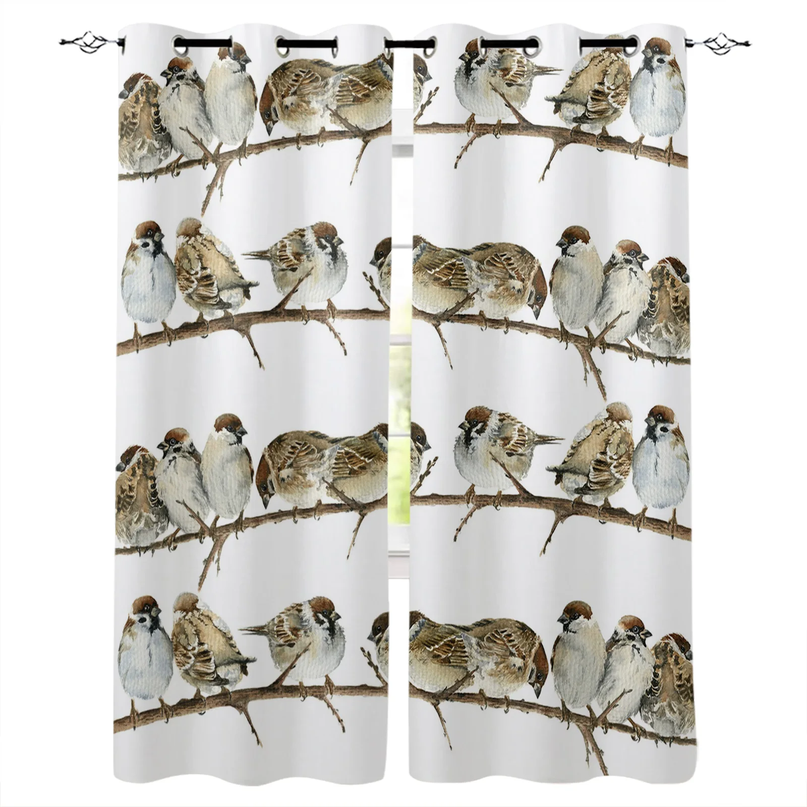 Autumn Branch Sparrow Watercolor Curtains for Living Room Kids Bedroom Window Curtain Balcony Hall Custom Drape Long Cortinas