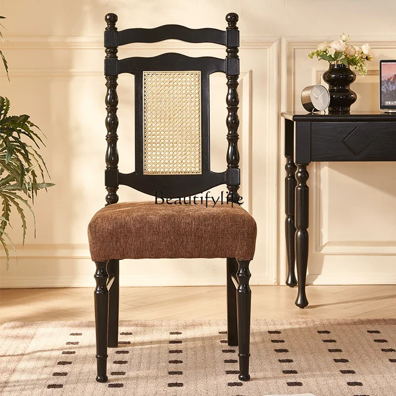 

ls 04 French retro dining chair household solid wood backrest book desk and chair