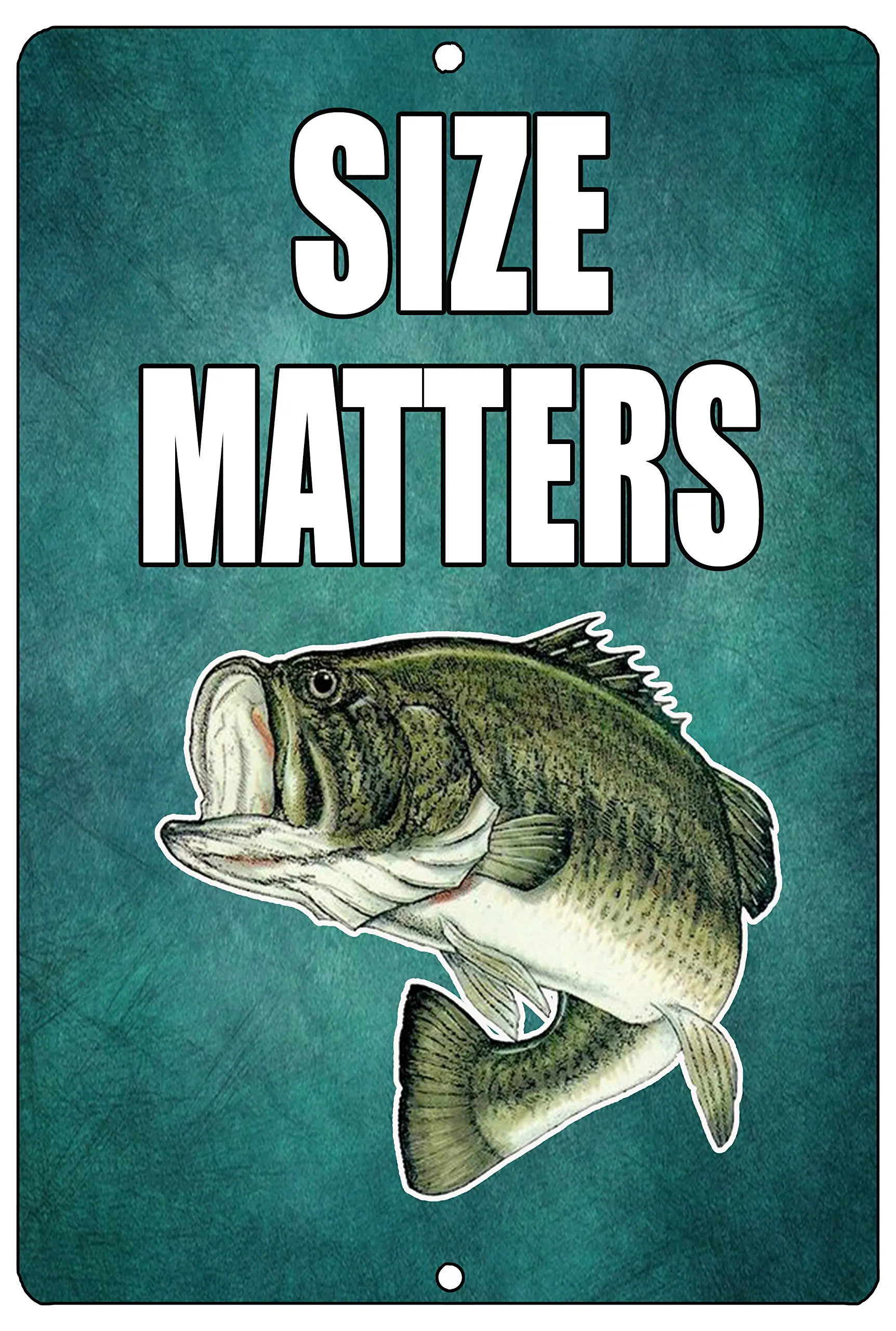 Rogue River Tactical Funny Size Matters Fishing Metal Tin Sign Wall Decor Bass Fish Man Cave Bar