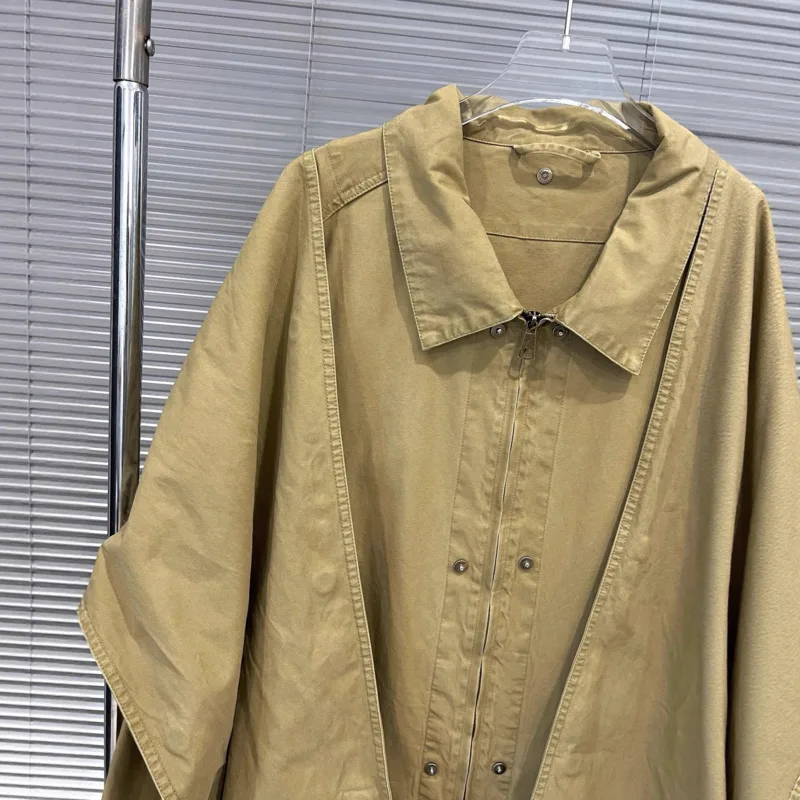 HKSH Spring Autumn New Women Jacket Turn-down Collar Zipper Niche Design Patchwork American Retro Trendy Ins Casual Coat HK12341