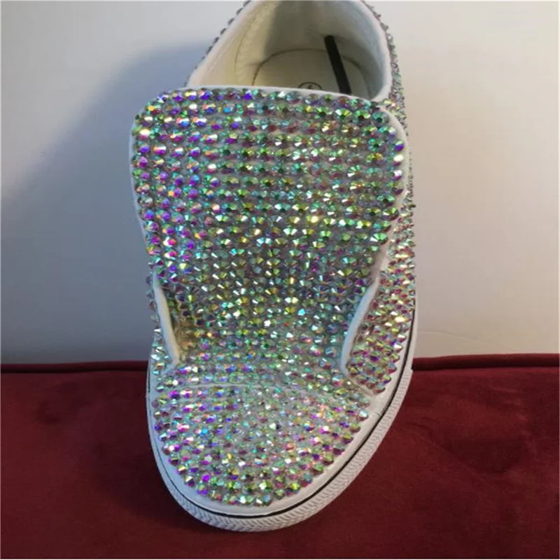 New low top canvas shoes custom hand shine diamond women's casual sports plus size 35-46