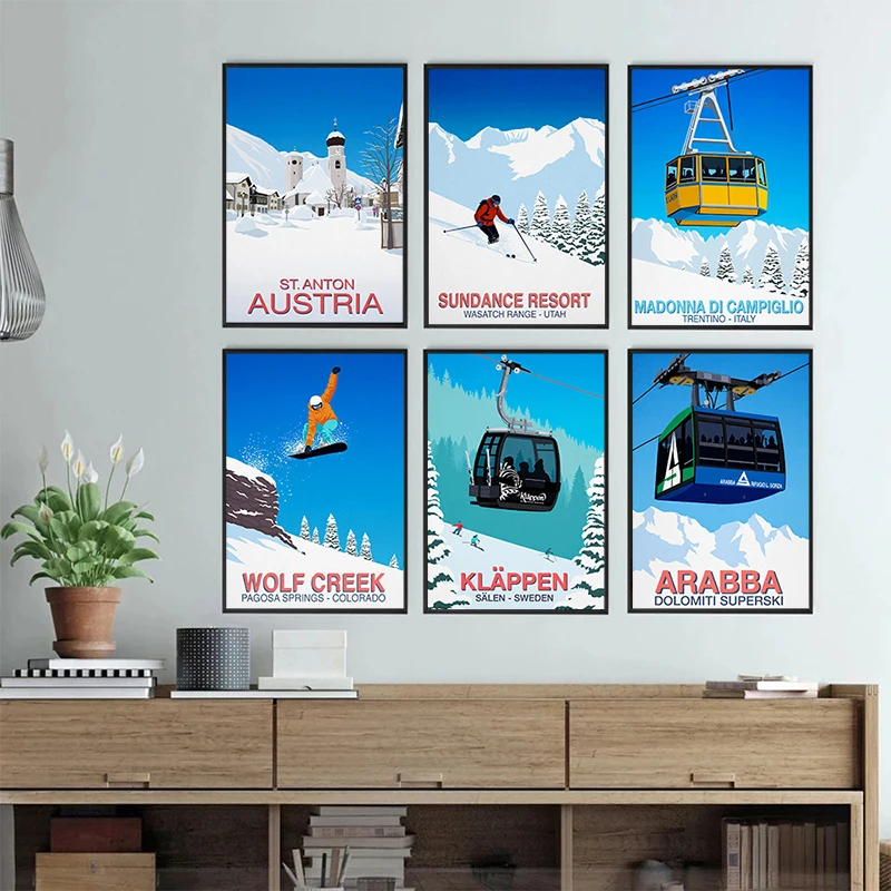 Seefeld Annupuri Whitewater Lyngen Alps Ski Resort and Cable Car Poster Canvas Painting Modern Wall Art Picture Home Decor