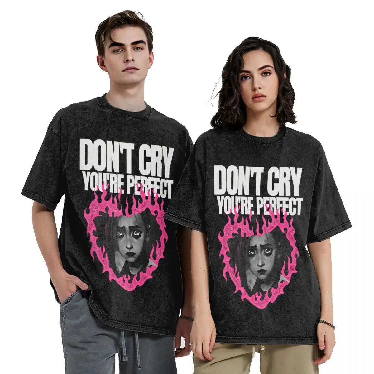 Don't Cry Your Perfect Arcane Anime Washed T Shirt Male Streetwear Casual T Shirts Summer Crew Neck Fashion Tees Oversize Tops