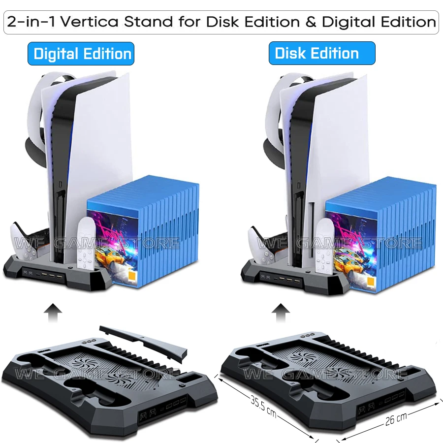 PS5 Video Spiele Lüfter Schreibtisch Stehen Für Playstation 5 Konsole Gaming Zubehör DualSense Controller Ladegerät 14 Disc Halter