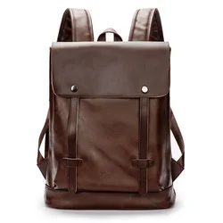 Vintage Men and Ladies Outdoor Travel Backpack School Book Cowhide Backpack Brown Zipper 14 Inch Computer Notebook Bag