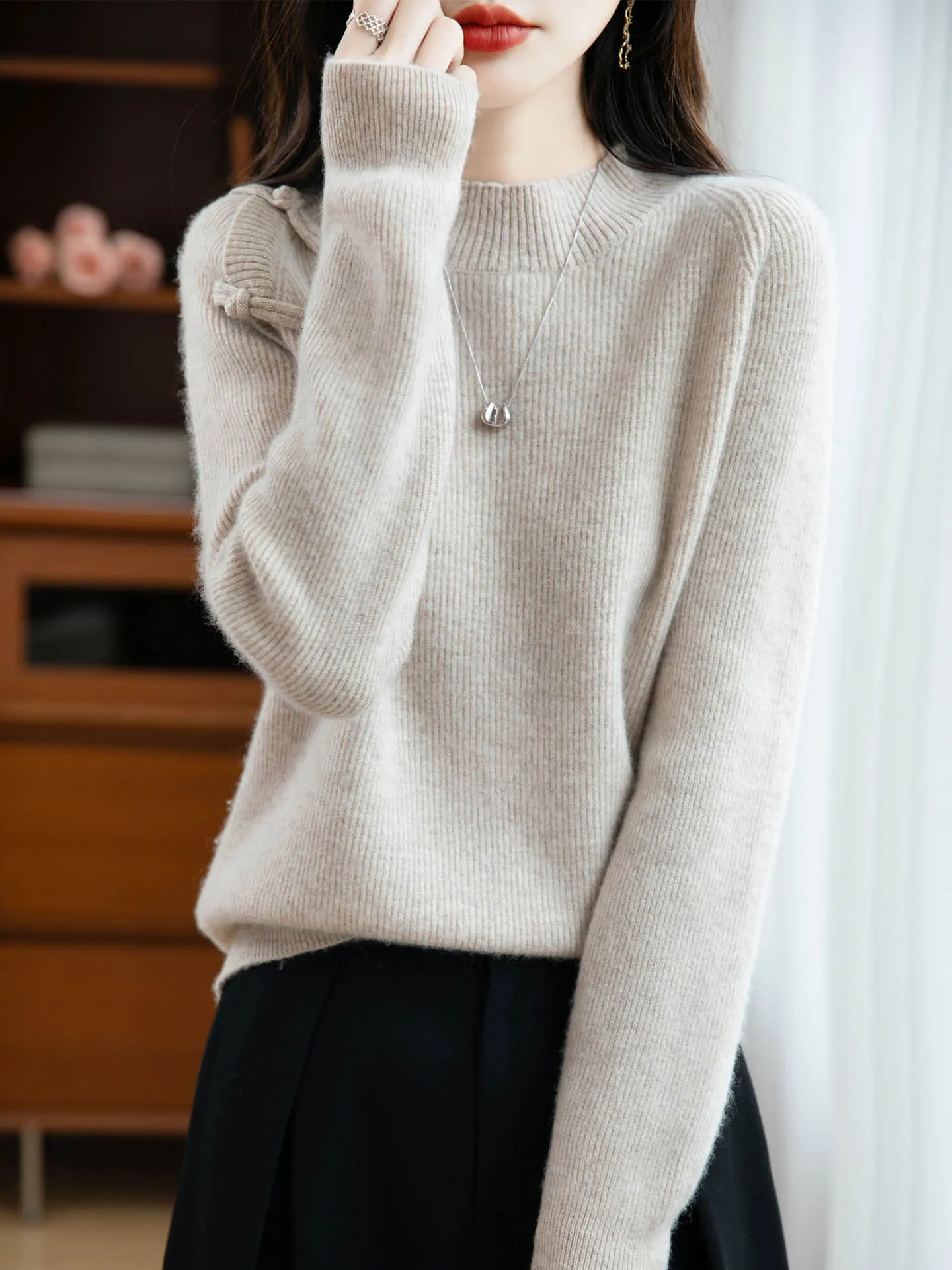 

Chinese Style Women’s 100% Merino Wool Pullover O-neck Knit Sweater Autumn Winter Cashmere Clothing New Noble Top