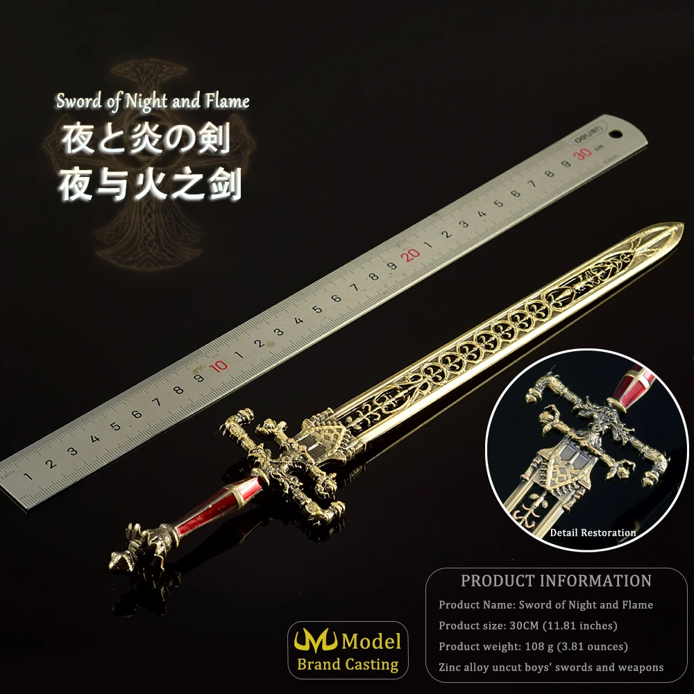 30CM Popular alma juego periférico noche y llama espada regalo de Navidad decoración espada juguete adorno de Metal samurái niño Katana