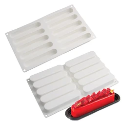 Silicone Cake Molds 10 Cells Long Strip Shape Long Mousse Moulds Black Pastry Trays Plastic Cutting Dies Kitchen Bakeware