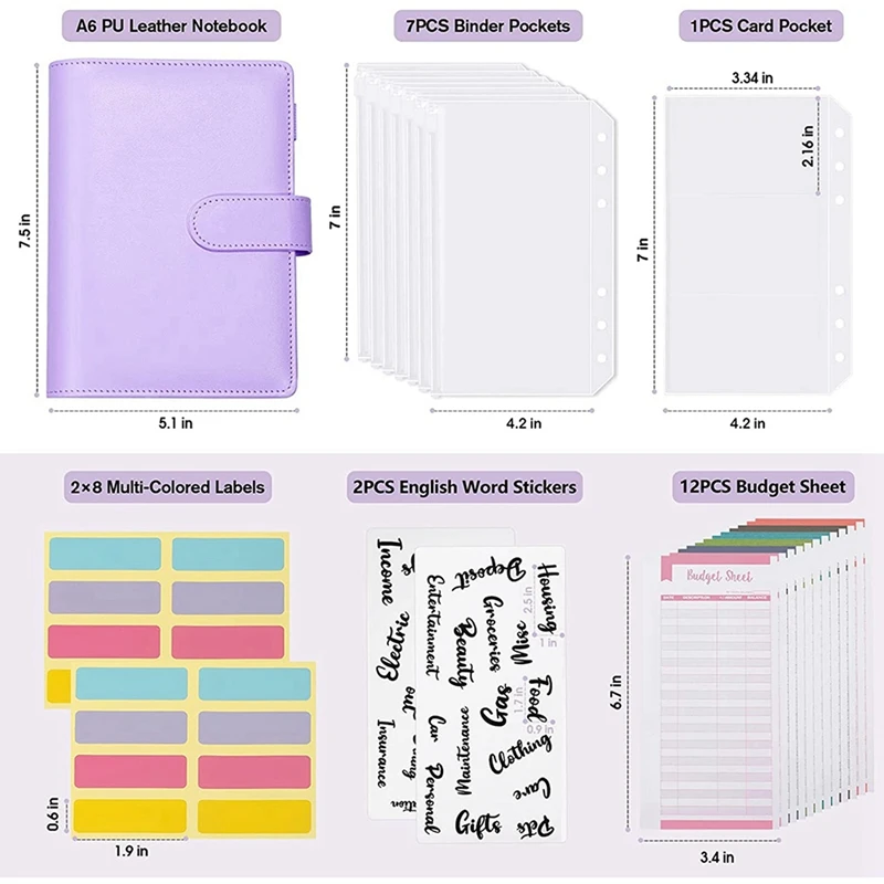2 classeurs de budget A6 avec enveloppes à fermeture éclair, livre de planificateur budgétaire, organisateur d'économie d'argent, enveloppes d'argent violettes