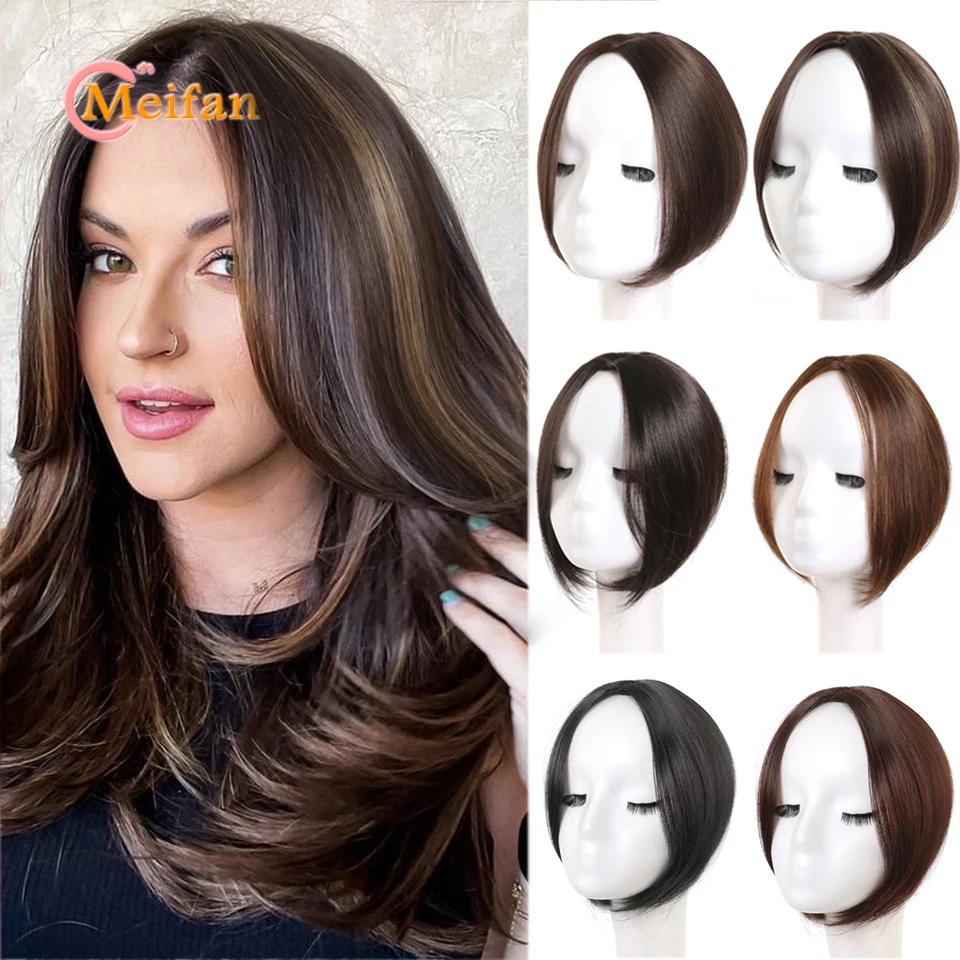 

MEIFAN Synthetic Middle Part Straight Topper Hairpiece Clip-In Bangs Extension Natural Fake Fringe Invisible Clourse Hairpiece