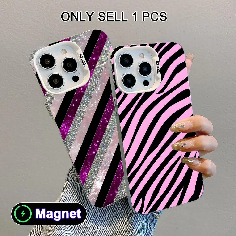 

Luxury Stripes Shiny Phone Case for iPhone 17 16 15 14 13 12 11 X XR XS Air Pro Max Plus Colorful Silver MagSafe Cover
