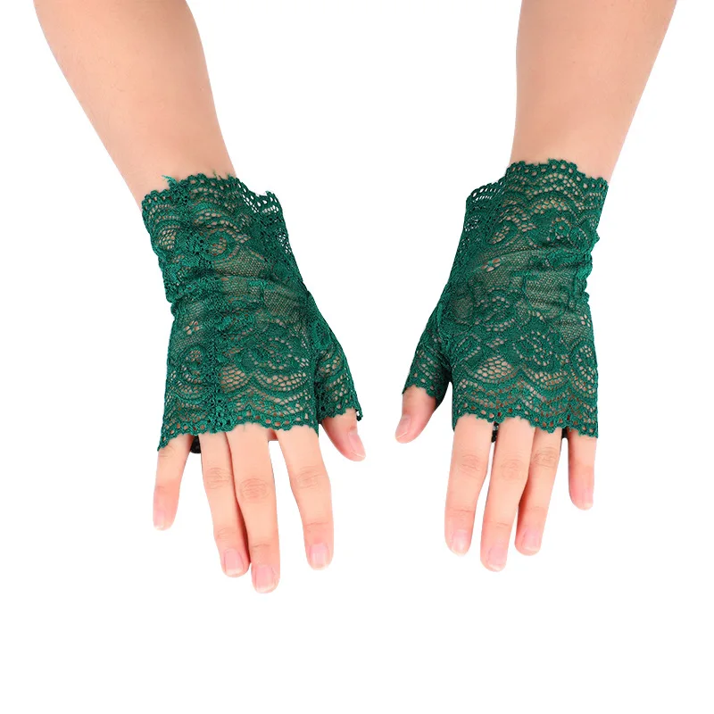 Summer Women Rose Flower Lace UV Sunscreen Sun Fingerless Cover Up Tattoo Driving Mitten Touch Screen Cycling Non Slip Glove O46