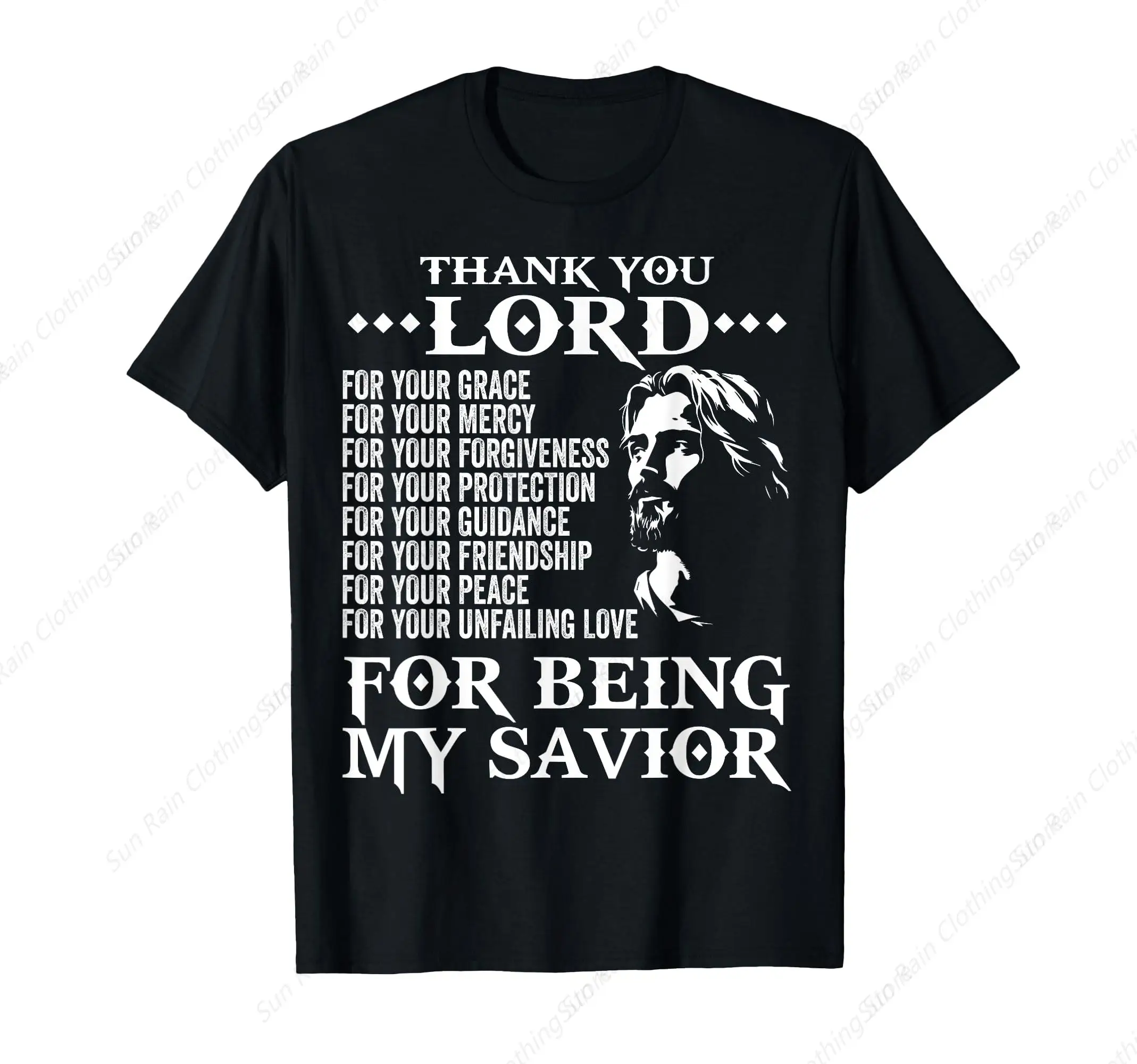 Thank You Lord For Being My Savior Christian Jesus T-Shirt Vintage Round Neck Tops Funny Leisure Comfortable Clothing