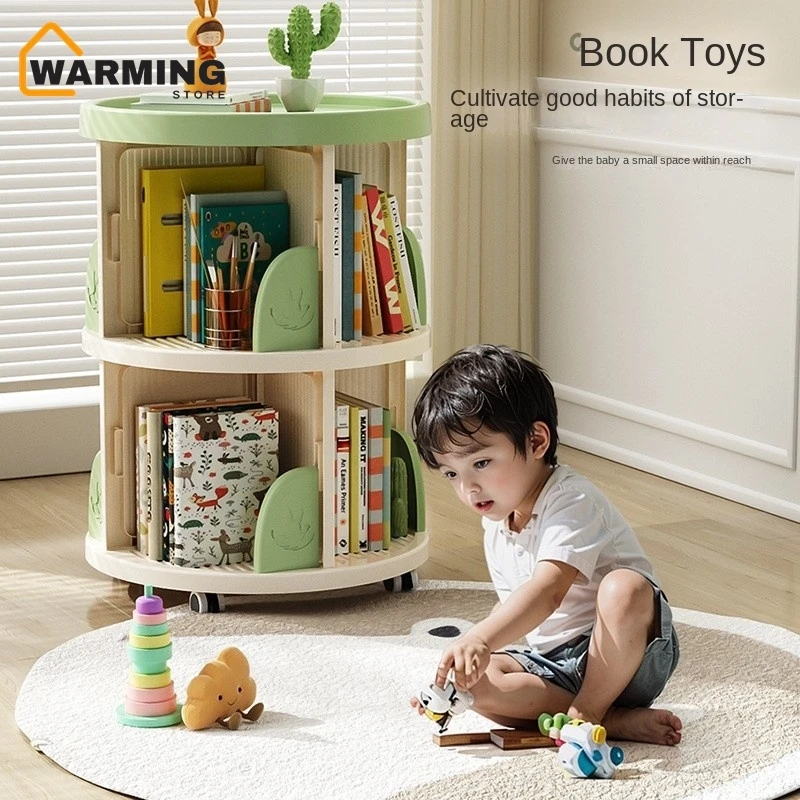 Warming Children's Multifunctional Bookshelf Miscellaneous Storage Cabinet Multi-layer Movable Rotating Living Room Corner New