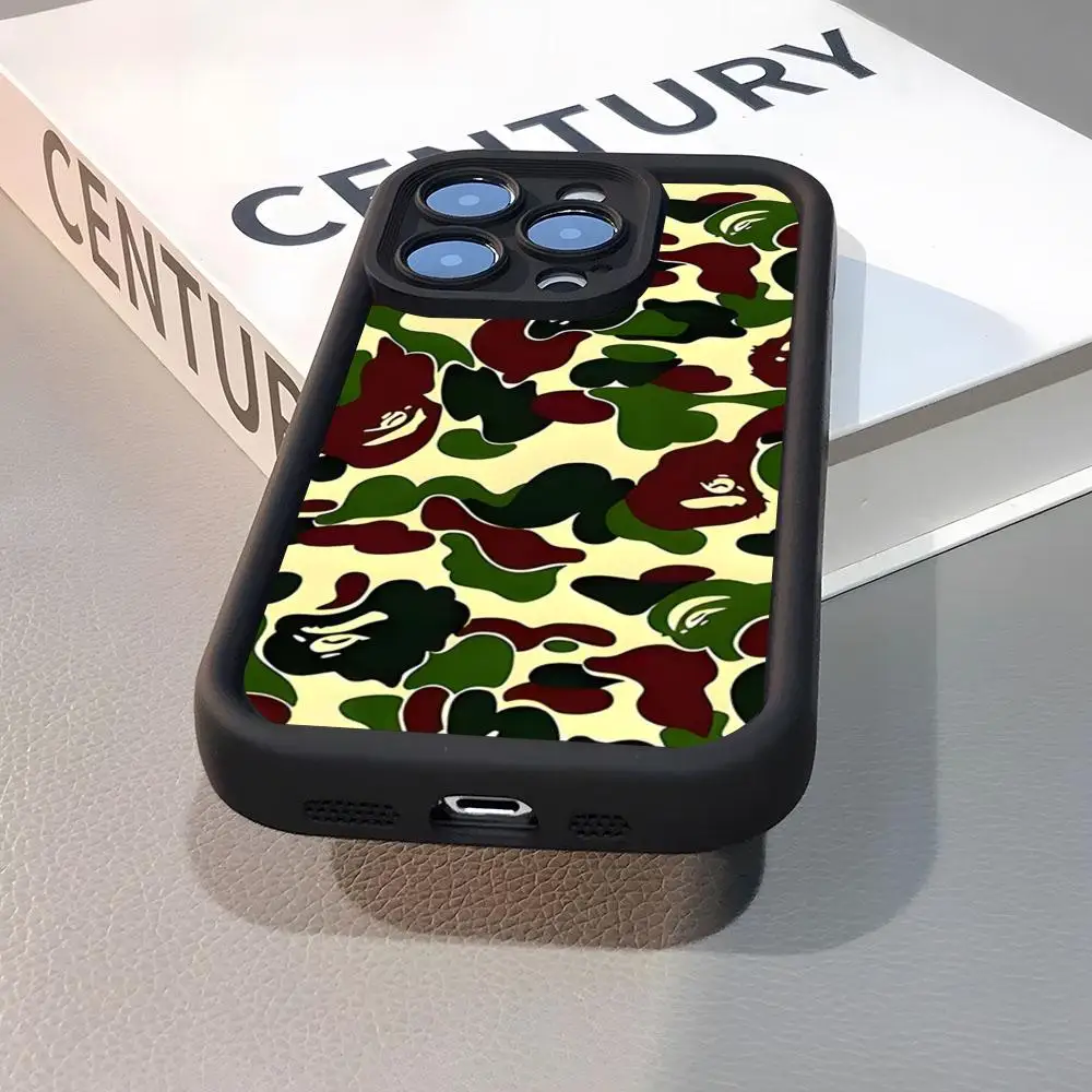 Capa de Celular B-BAPE com Estampa de Marca de Moda, Silicone Fosco de Cor Sólida Simples para iPhone 17 16 13 12 15 14 Pro Max Plus, Compatível com Todos os Modelos