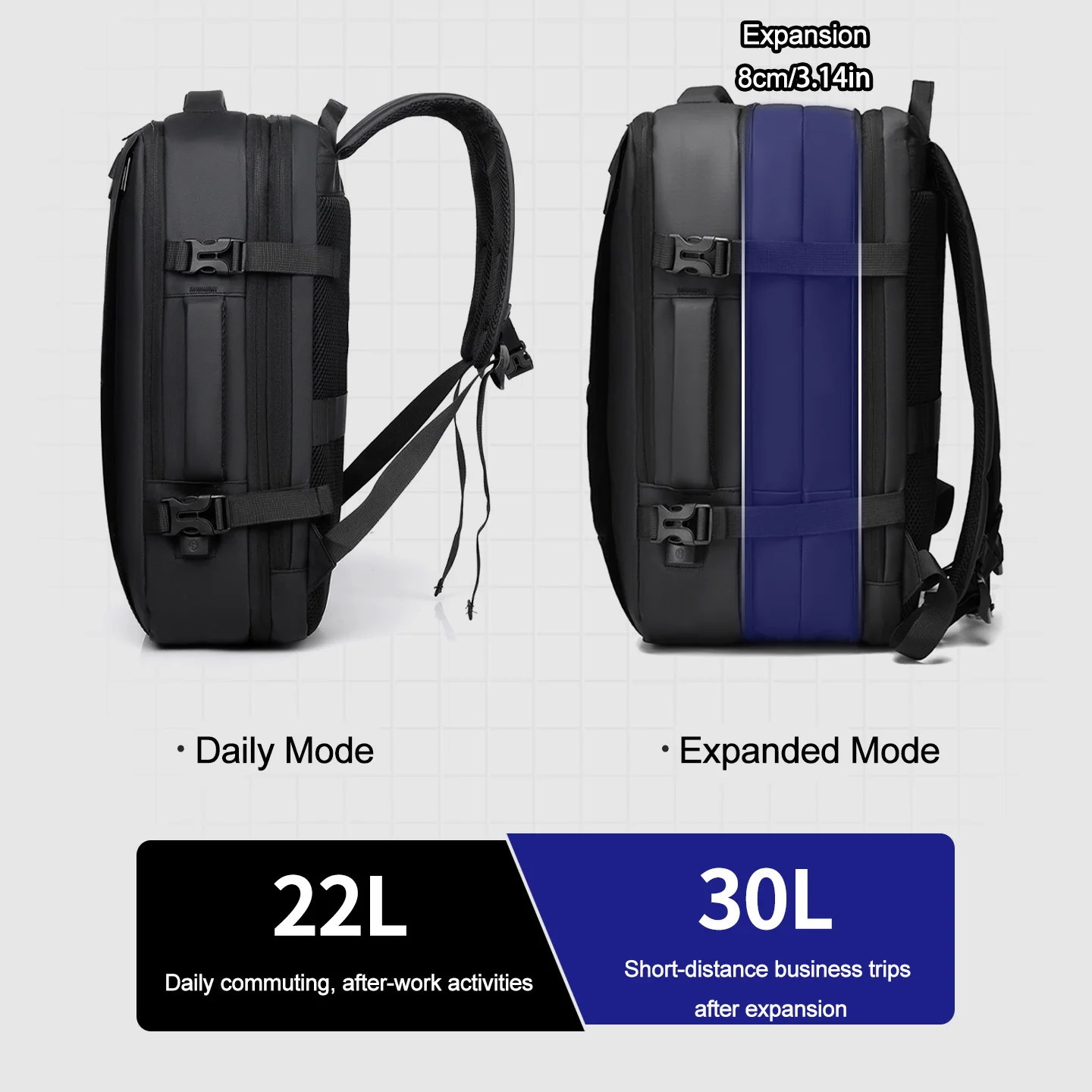 미니멀리스트 대용량 남성 비즈니스 백팩 확장형 디자인 내구성 있는 남성 여행 백팩 남성 출퇴근용 노트북 백팩