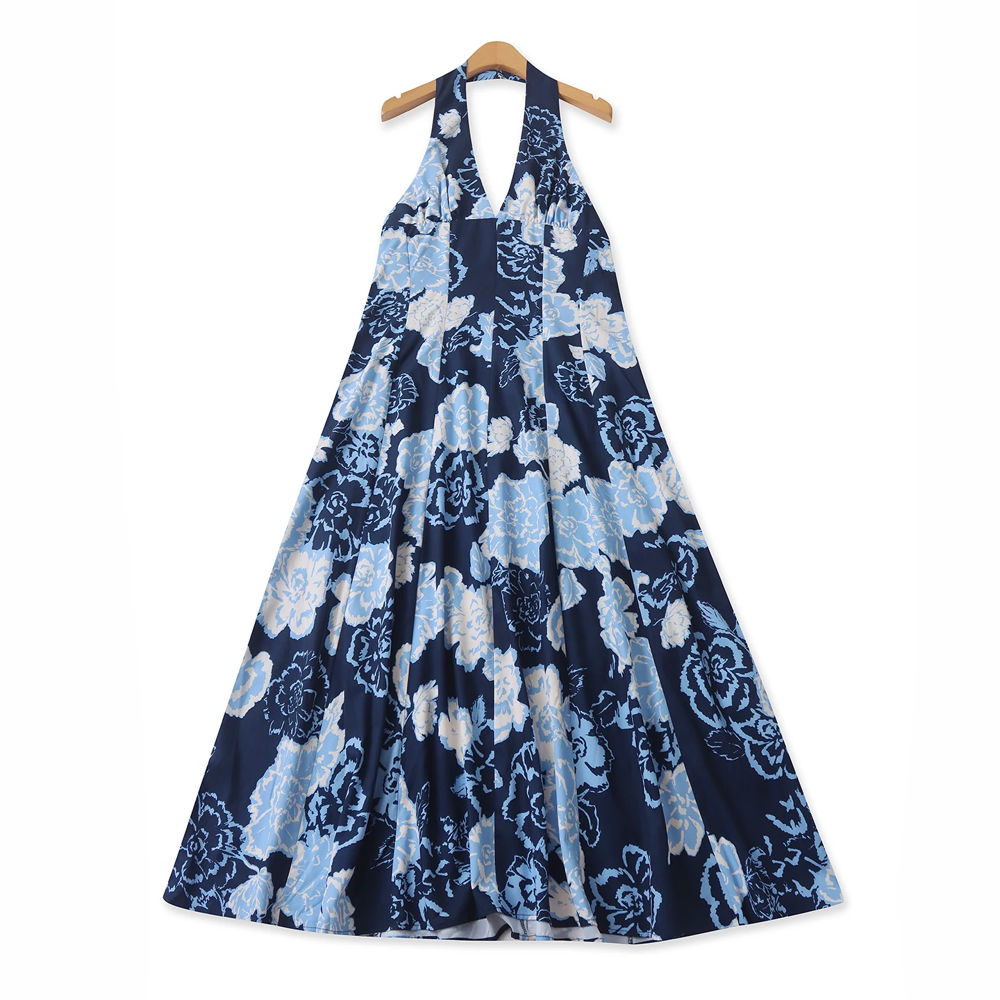 

Summer New Style Printed Long Dress Women's Backless Hanging Collar Slimming Holiday Style Dress Queen Empress Polka Dot
