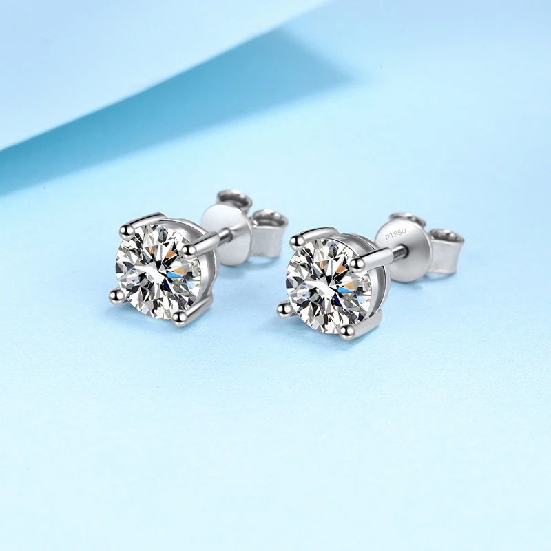 Luxury Platinum PT950 Jewelry 0.6/1/2CT Moissanite D Color Brilliant Round Cut Lab Diamond Stud Earrings for Women Wedding Party