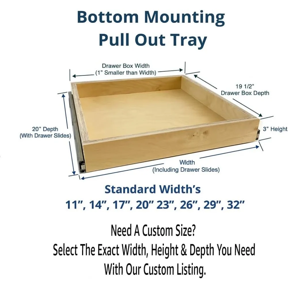 Slide-Out Shelves Organizer for Cabinets - Baltic Birch Pull Out Storage Solutions