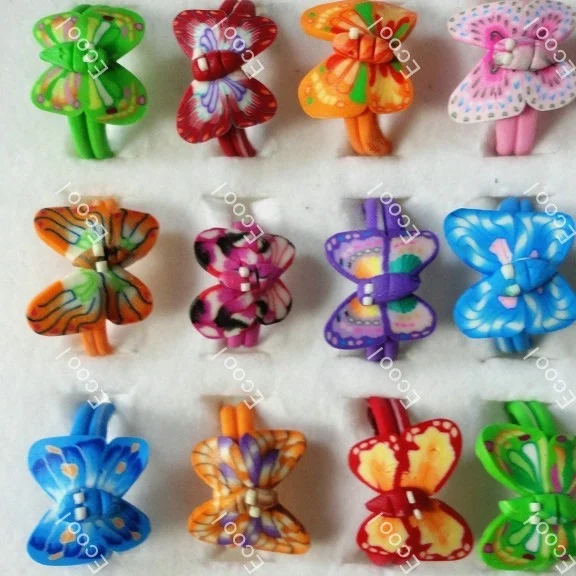 10Pcs Whole Mixed Jewelry Ring Lots Lovely Children Polymer Clay Butterfly Rings LR193