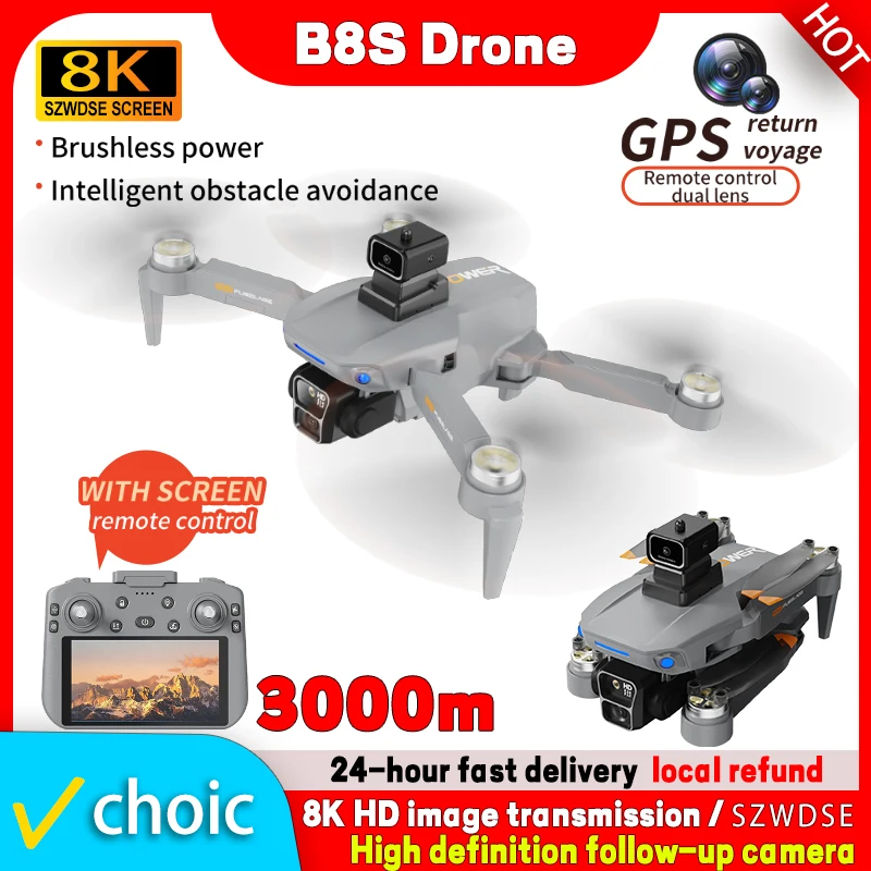

B8S GPS Drones 8K Professional HD Camera 5G WIFI FPV Obstacle Avoidance Brushless Touchscreen version Large Screen RC Quadcopter