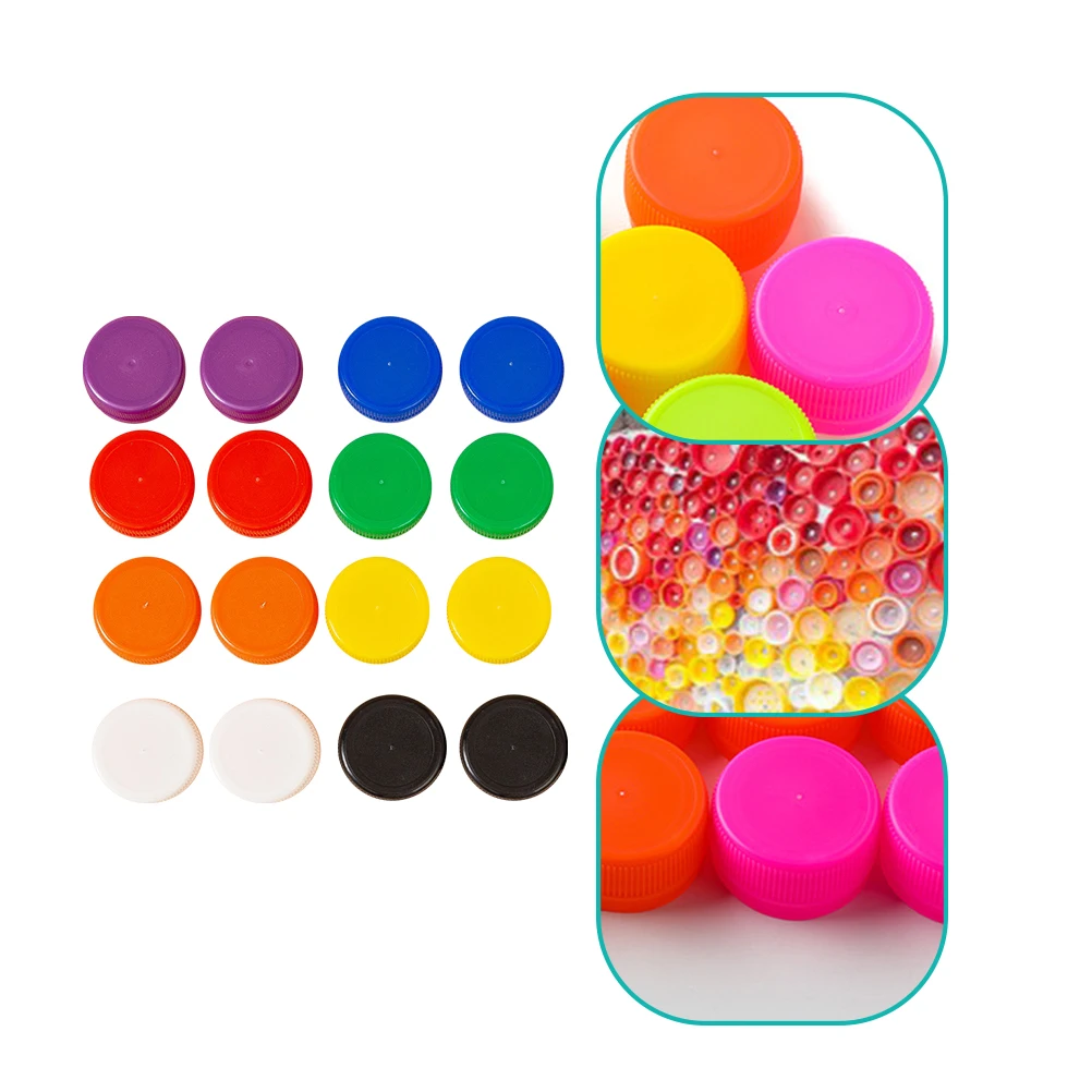 

200 Pcs Multi Color Diy Bottle Caps Plastic DIY Craft Material Kids Art Plastic Bottle Caps Class Home Education Storage