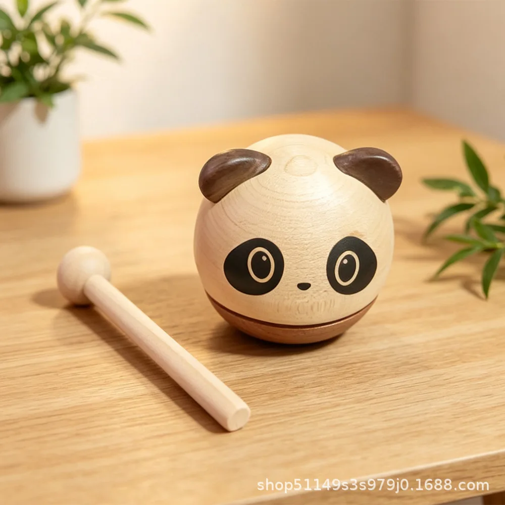 Solid Wood Panda Shape Wooden Fish Figurine Cute Stress Relief Zen Style Desktop Ornament Craft Souvenir Gift