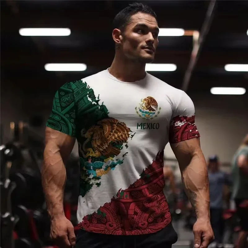 

Summer Gym Training Exercise TShirt Men's Clothing Fashion Mexico Style Shirt Breathable Quick Dry Flexible Plus Size Daily Tops