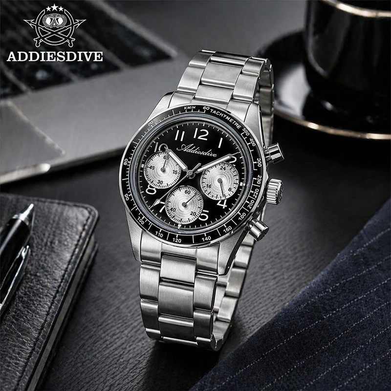 

ADDIESDIVE New Men Watch 0S20 Chronograph Quartz Ceramic Bezel 100m Waterproof Luminous Stainless Steel Luxury Wristwatch Men
