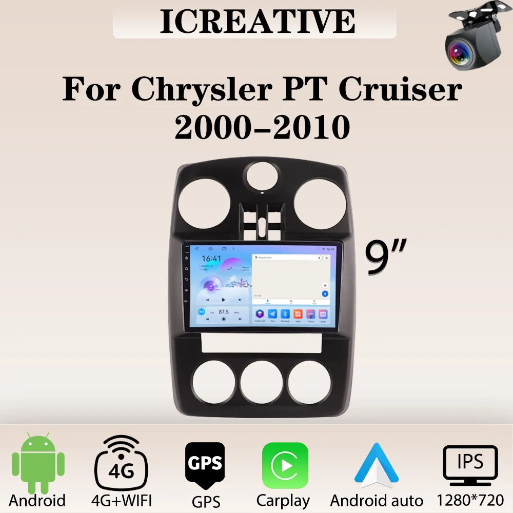 Car Radio for Chrysler PT Cruiser 2000-2010 Carplay Multimedia Player 2din Android Head Unit 9inch IPS Screen Car Navigation GPS