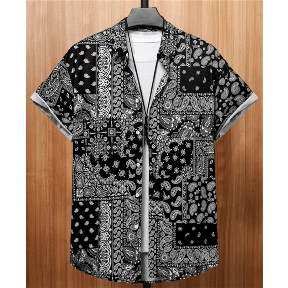 3D Printed Ethnic Men\'s Hawaiian Shirts Vintage Button Short Sleeve Lapel Retro Streetwear Hawaiian Blouse shirts for men Summer