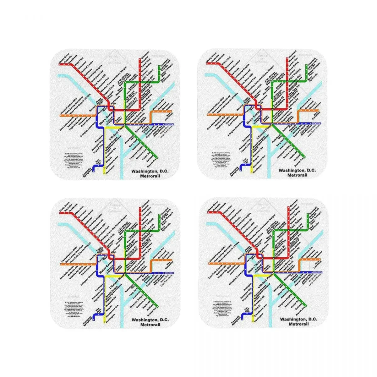 Washington DC Metro Subway Map Coasters Kitchen Placemats Non-slip Insulation Cup Coffee Mats For Home Tableware Pads Set of 4