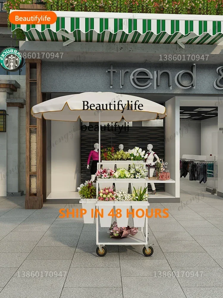 03 Stall selling flowers Flower trolley Night market Outdoor florist supplies Bouquet folding flower bucket display stand