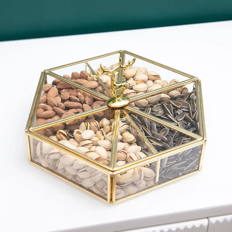 

Блюдо для сухофруктов в гостиную, с отделениями, креативная стеклянная конфетница с крышкой, для орехов и закусок