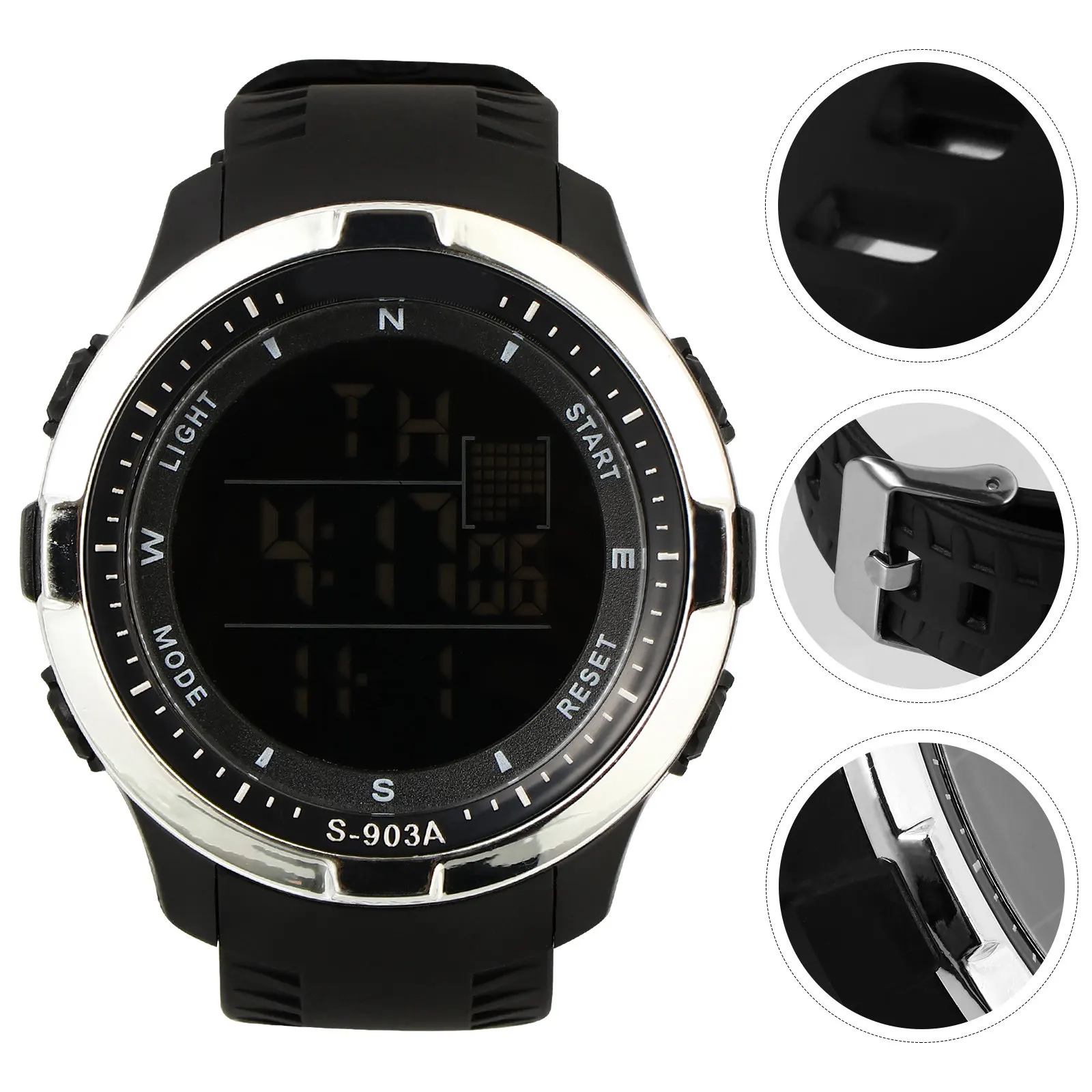 Waterproof Luminous Digital Watch for Men – Sports Outdoor Alarm, Week & Date Display, Black Electric Wristwatch