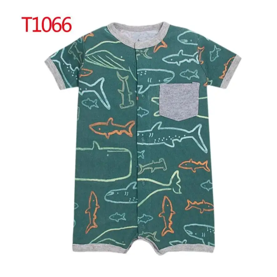 2024 Summer Newborn Baby Boys Rompers Short Sleeve Coveralls Cartoon Printed Soft Cotton Jumpsuits 0-24M Toddler Baby Clothes