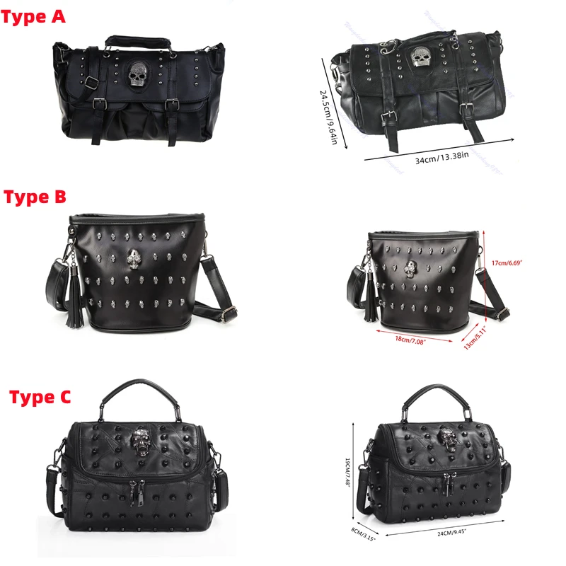 Popular Fashion Womens Personalise Punk Rivet Skull Shoulder Bag Handbag Black