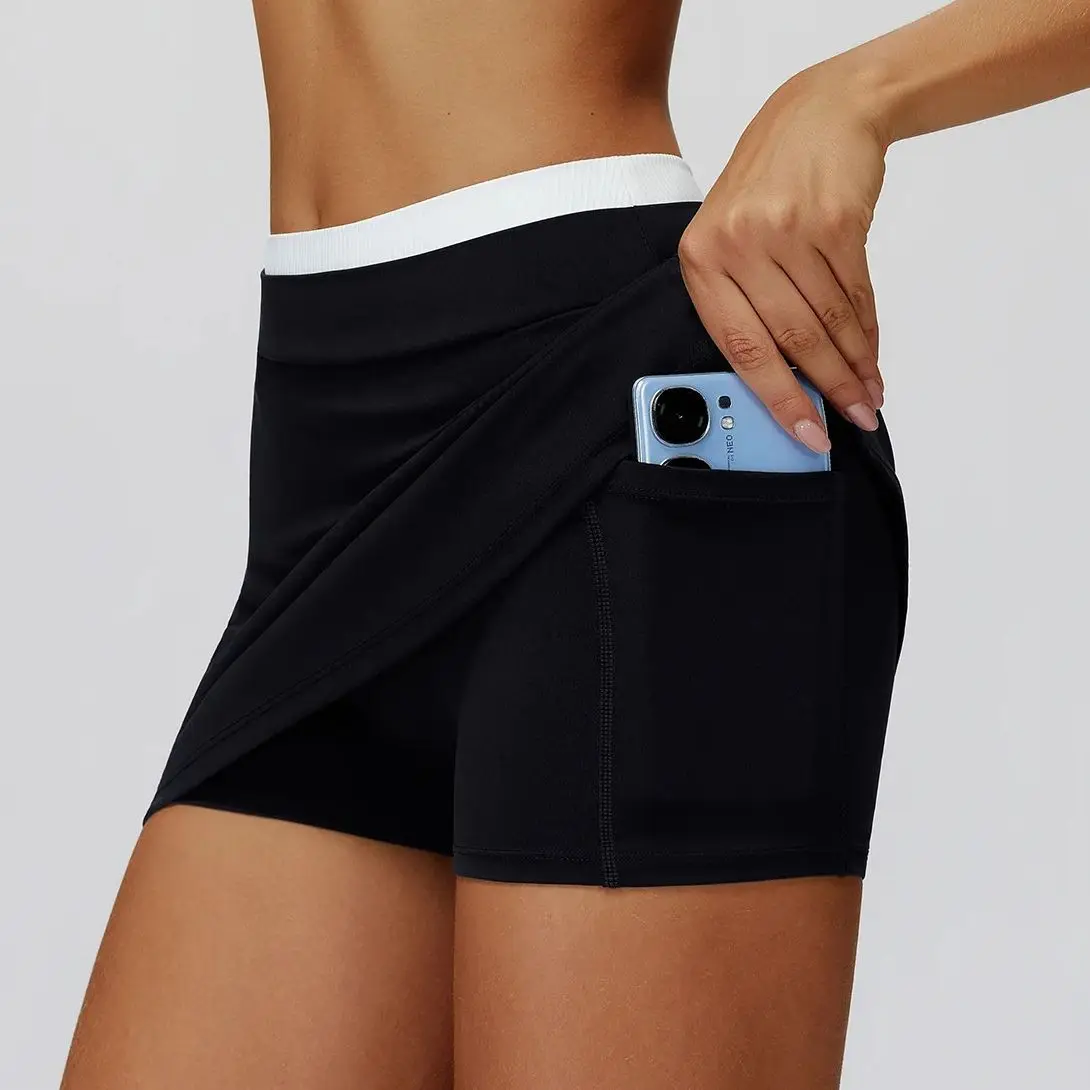 تنورة قصيرة لليوجا مضلعة تحجب الألوان، تنورة رياضية عالية الخصر بنصف الجسم، تنورة تنس مضادة للانزلاق، تنورة نسائية للتمرين سريعة الجفاف #5